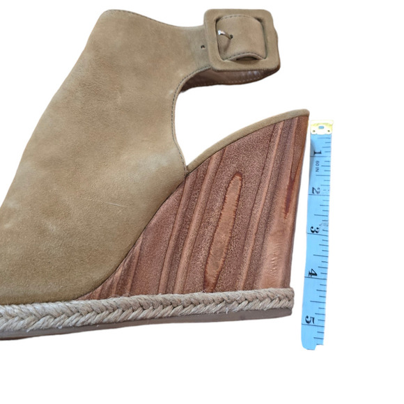 Tory Burch Tan Suede Leather Open Peep Toe Wood Wedge Slingback Heels 8.5 - Picture 7 of 7